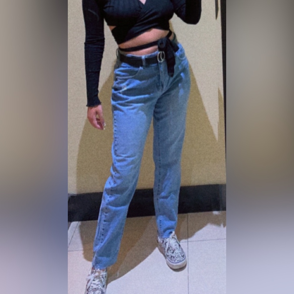 SHEIN recycled denim curvy high waist raw hem ripped mom jeans